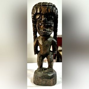 Vintage Hand Carved Wood Hawaiian Tiki God Figure Kuka 'ilimoku King Kamehameha